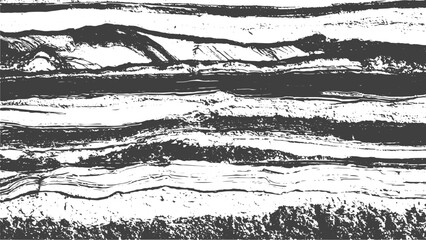 Obraz premium Black and White Geological Cross Section Featuring Stratified Rock Layers Natural Textures Topographic Contours and Earth Science Detail.