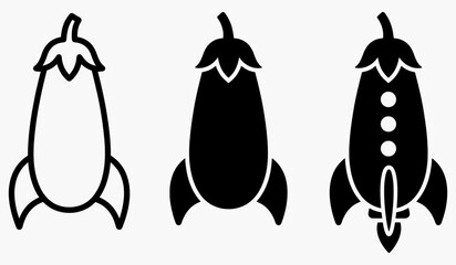 Eggplant rocket ship vector illustration icons with eggplant vegetable abstract creative silhouette © md