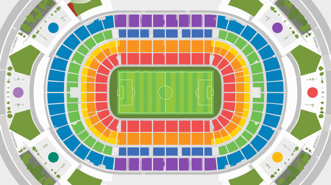 Abstract top view of a generic stadium layout map with organized seating sections and arena aisles, minimalist flat vector illustration for sports venue planning and event management designs.