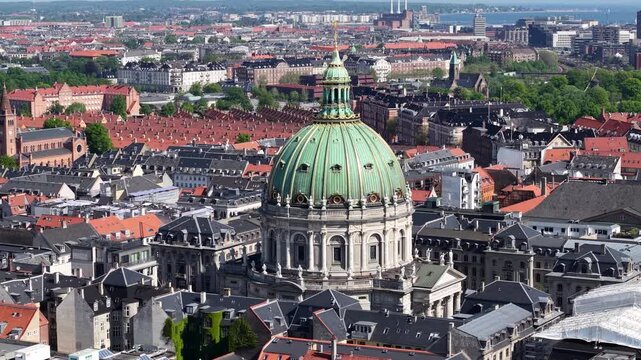 Drone view of Frederik's Church, known as The Marble Church, Copenhagen, Denmark