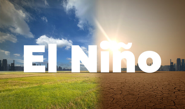 El Ni&ntilde;o concept of weather phenomenon cause drought and Dry cracked soil. El Ni&ntilde;o Concept of change climate. Climate pattern the unusual warming of surface water eastern tropical Pacific Ocean.