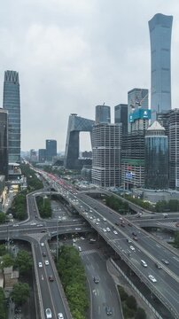 Night Time Lapse of Traffic Flow at Beijing Guomao CBD with China Zun, China