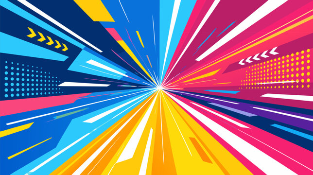 Dynamic speed lines zooming forward in a minimalist flat vector illustration, capturing the essence of fast motion, energy, and high velocity with clean perspective for modern graphic design.
