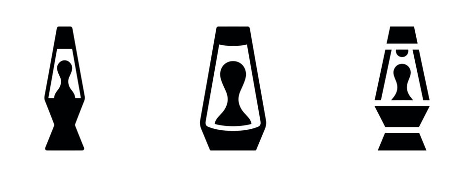 Lava lamp icons set. Retro decorative light and psychedelic fluid motion symbols. Vector graphic.