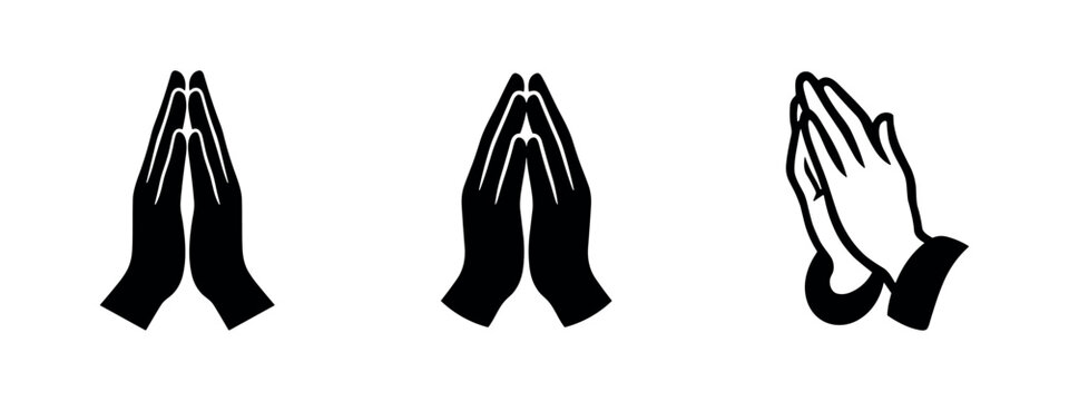Set of praying hands icons, symbolizing faith, prayer, spirituality, and devotion