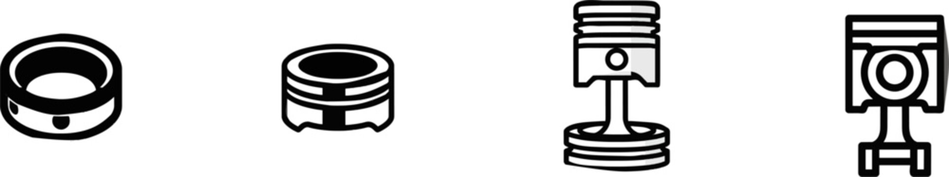 This minimalist vector icon represents an internal combustion engine piston compression split ring component in a clean, bold black-and-white design with clear contours against a pristine white