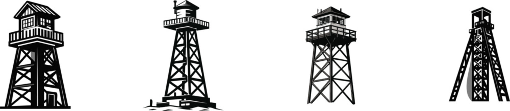 A minimalist flat vector icon of an underground mining shaft headframe tower features clean bold lines, clear contours, and a stark black-and-white design against a solid white background