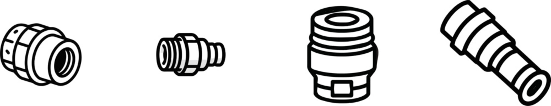 A minimalist flat vector icon of a pneumatic air hose quick-connect socket coupler in black and white, featuring clean bold lines and simple geometric shapes against a pure solid white background