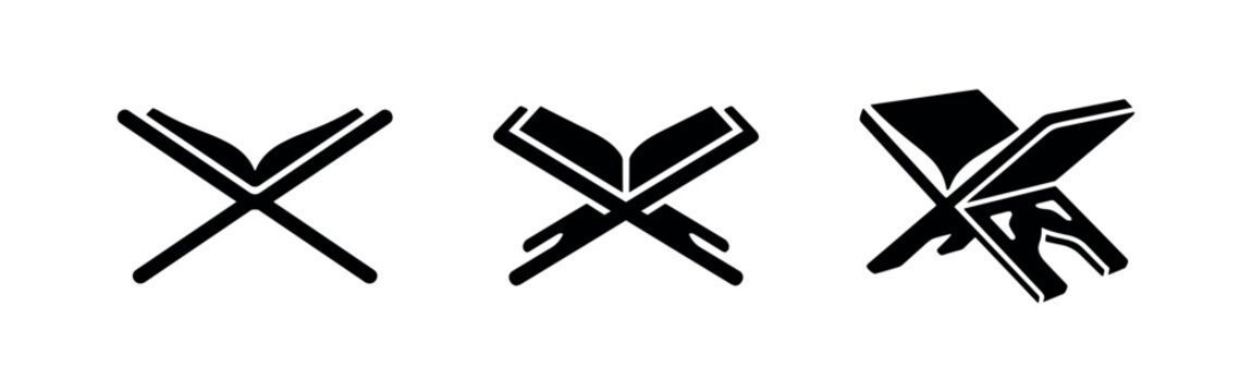 Quran Stand or Rehal with Open Book Icons Set