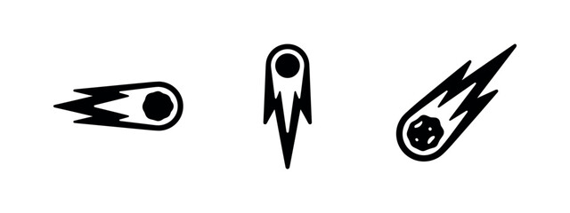 Three stylized black meteor icons on white background © Lili
