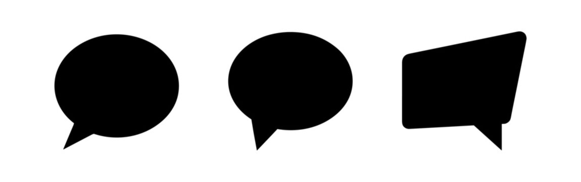 Simple Black Speech Bubbles Icon Set. Basic Communication, Chat, Dialogue, Comment Symbols