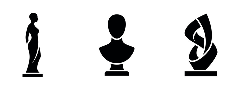 Three silhouette icons of statues and busts representing art and sculpture