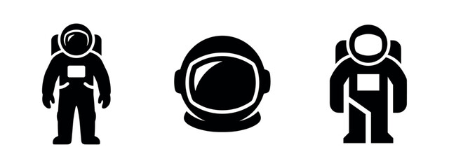Three silhouette icons of astronauts and an astronaut helmet © Lili