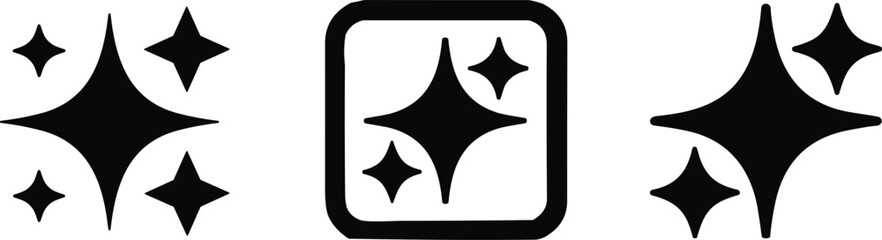 Black sparkle icons and cleaning stars set vector illustration isolated on white background for hygiene or magic design © MDKhademul