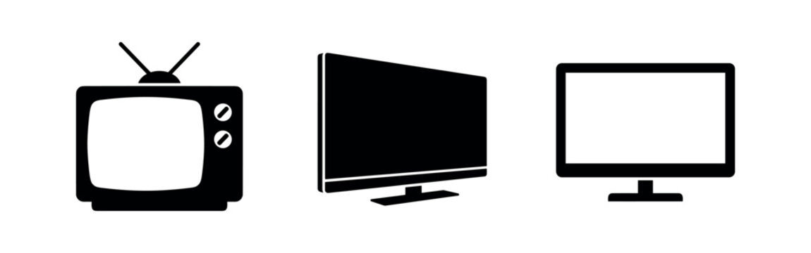 Three silhouette icons representing television and display screens