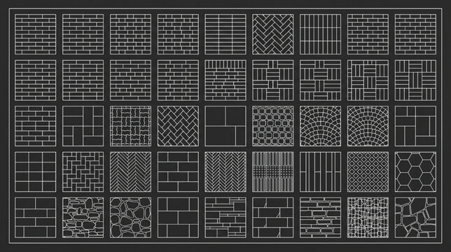 Geometric patterns cover a large rectangular surface with various designs.