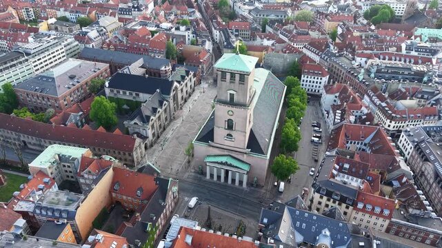 Aerial view of Church of Our Lady in Copenhagen city, Denmark