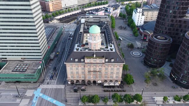 Aerial shot of Axelborg building landmark, Copenhagen city, Denmark