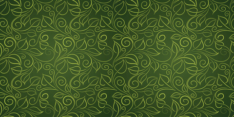 Intricate Green Background Pattern Featuring Delicate Floral and Swirl Design Elements for Creative Projects © OnlineVector