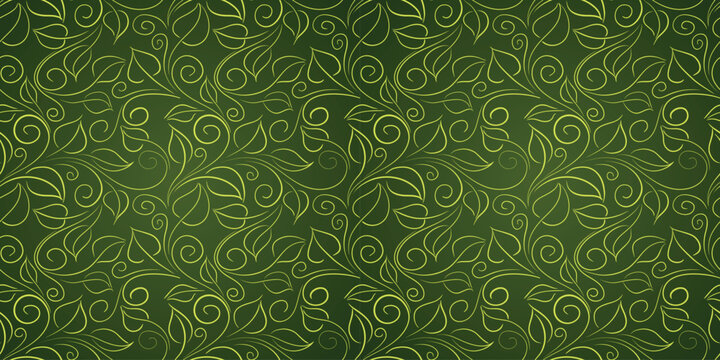 Intricate Green Background Pattern Featuring Delicate Floral and Swirl Design Elements for Creative Projects
