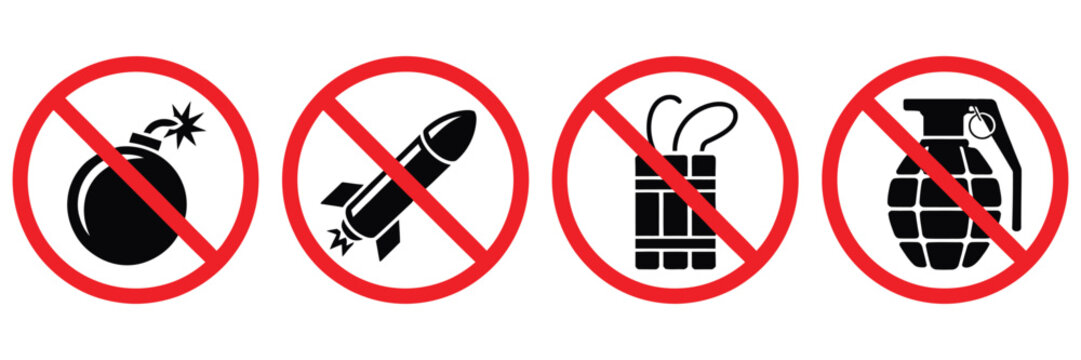 Prohibition Symbols Featuring No Missile, No Bomb, No Grenade, No Dynamite Warnings and Security Compliance