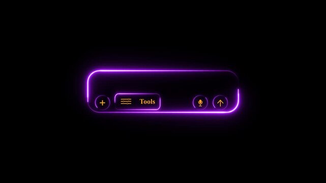 Neon Animated AI chat bot interface. Glowing input LLM text box. Artificial claude intelligence prompt area. Large language models UI template. Transparent overlay.4k motion graphics video animation