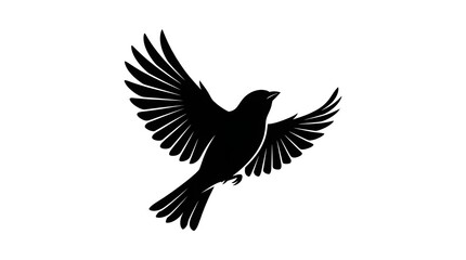 Fototapeta premium Black bird silhouette, flying bird icon, minimalist design, white background