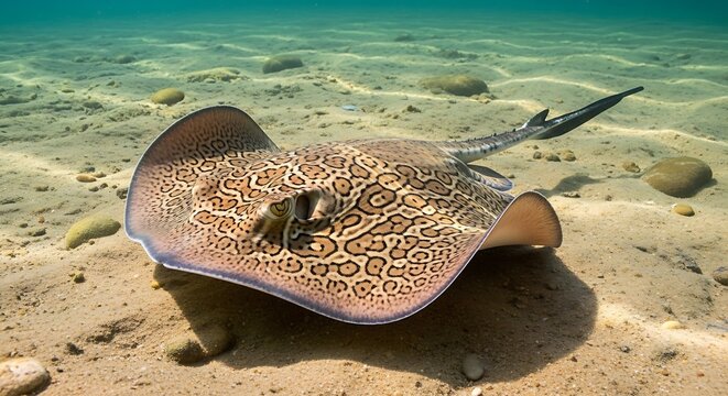 Leopard whipray on the ocean floor