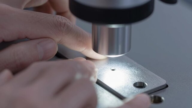 Inspecting Metal Surface Under Microscope for Quality Control