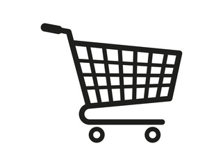Black shopping cart icon on white background, simple outline for online store. © JAHIDUL STOCK