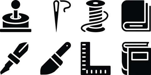 Sewing and crafting, needle, and thread and collection representing icons set in outline style © MDSHOFIQUL