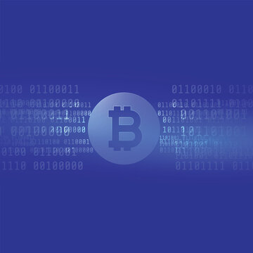Modern digital illustration featuring Bitcoin symbol surrounded by binary code on transparent background