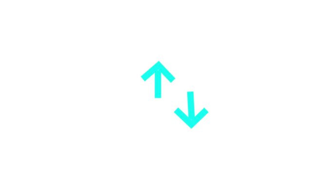 Neon Cyan color single-line directional up and down arrow animation. signal icon. Moving arrow pointing to the up and down. Direction arrow on white background.