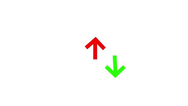 Neon red and green single-line directional up and down arrow animation. signal icon. Moving arrow pointing to the up and down. Direction arrow on white background.