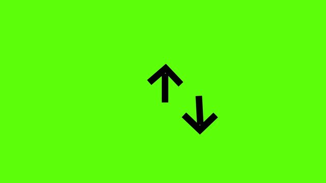 Neon Black single-line directional up and down arrow animation. signal icon. Moving arrow pointing to the up and down. Direction arrow on green background.