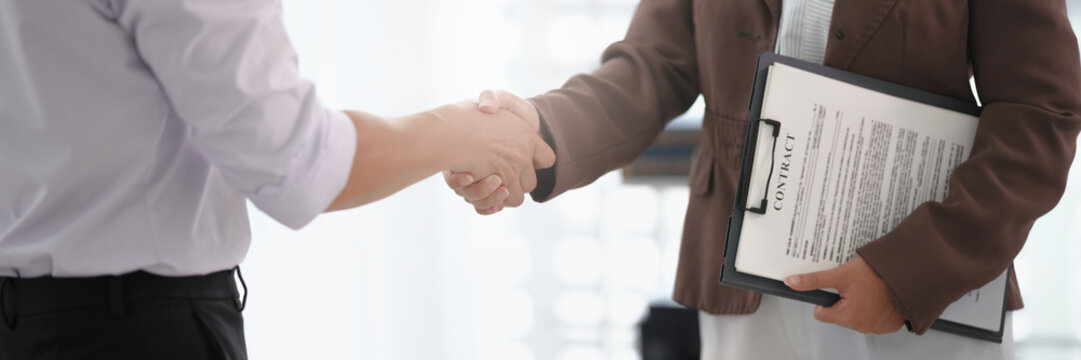 Teamwork executives colleagues business people handshake after meeting