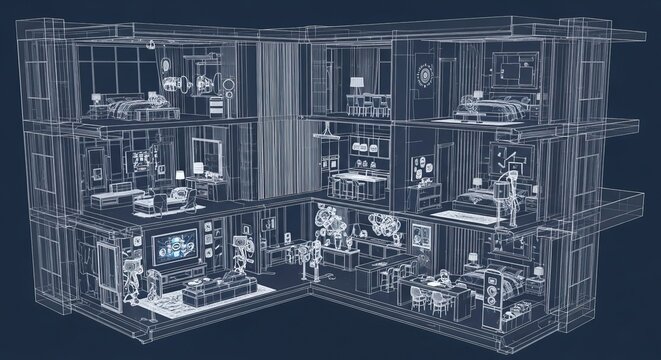 Detailed blueprint of a modern multistory house interior