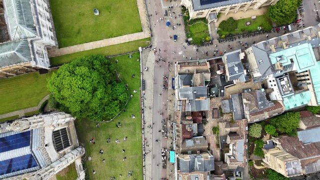 Top-down view of a street in city center, Cambridge city, UK