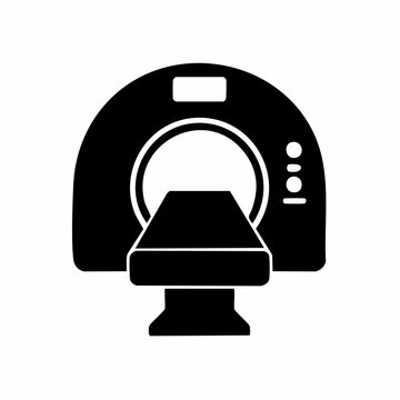 Medical ct scan diagnostic machine silhouette icon with x ray, healthcare techno
