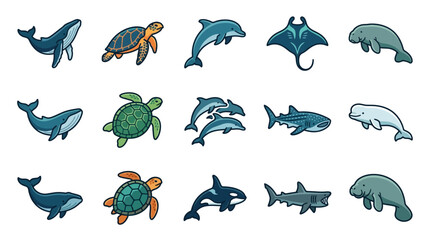 Marine animals illustrations set. © Bimi
