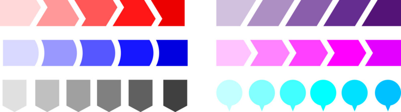 Colorful process chevron arrow and timeline step diagram graphics