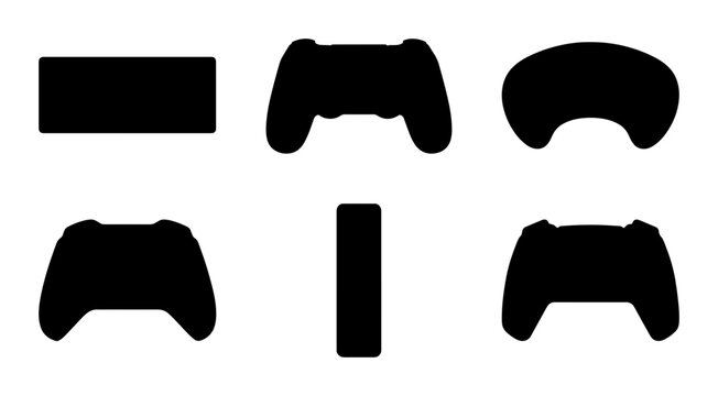 Video Game Controller Silhouettes, Gaming Input Devices, Modern Console Joysticks, Digital Entertainment Icons