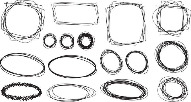 Line arrow brush doodle set. Hand drawn line arrow brush underline marker check pen highlight texture. Crayon chalk scribble circle curve star wave squiggle grunge background.