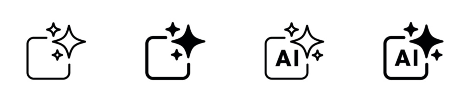 Generative AI Icon Set. Artificial Intelligence Logo, Machine Learning and Digital Innovation Symbols. Vector Illustration.