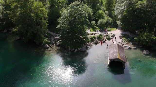 Konigssee Boathouse Aerial Orbit Berchtesgaden Bavaria Germany