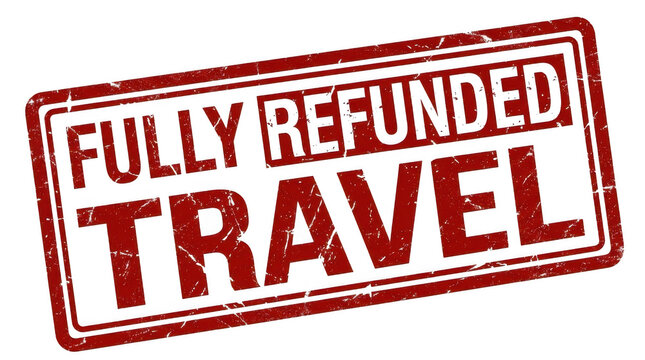 Fully refunded travel stamp isolated on transparent background