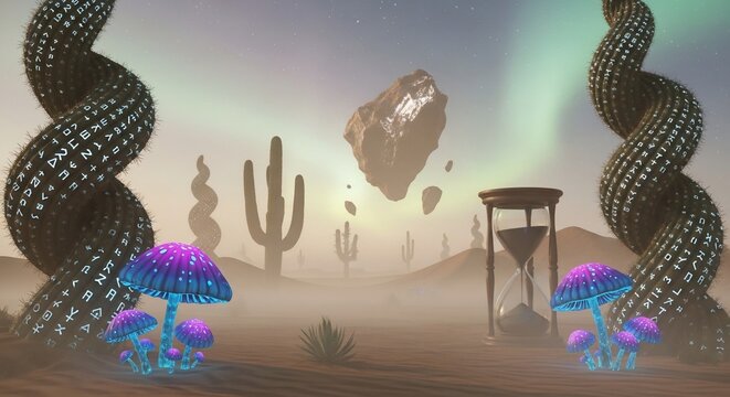 Fantasy desert landscape with surreal elements