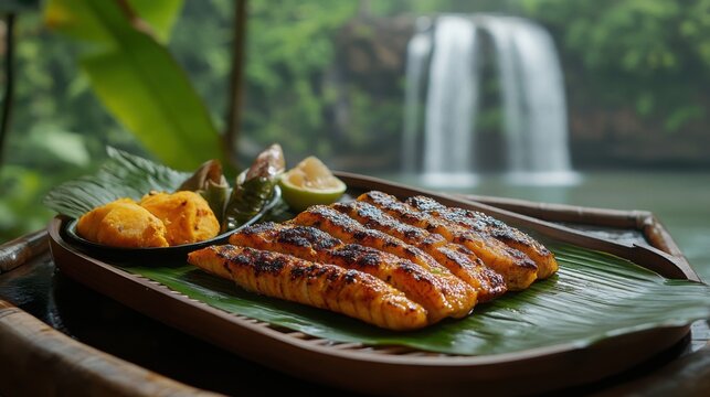 Grilled Corn Served with Waterfall Backdrop