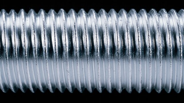 Close-up of a threaded metal rod against a black background.