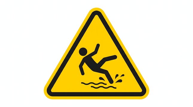 Warning sign of a person slipping on a wet floor yellow triangle symbol